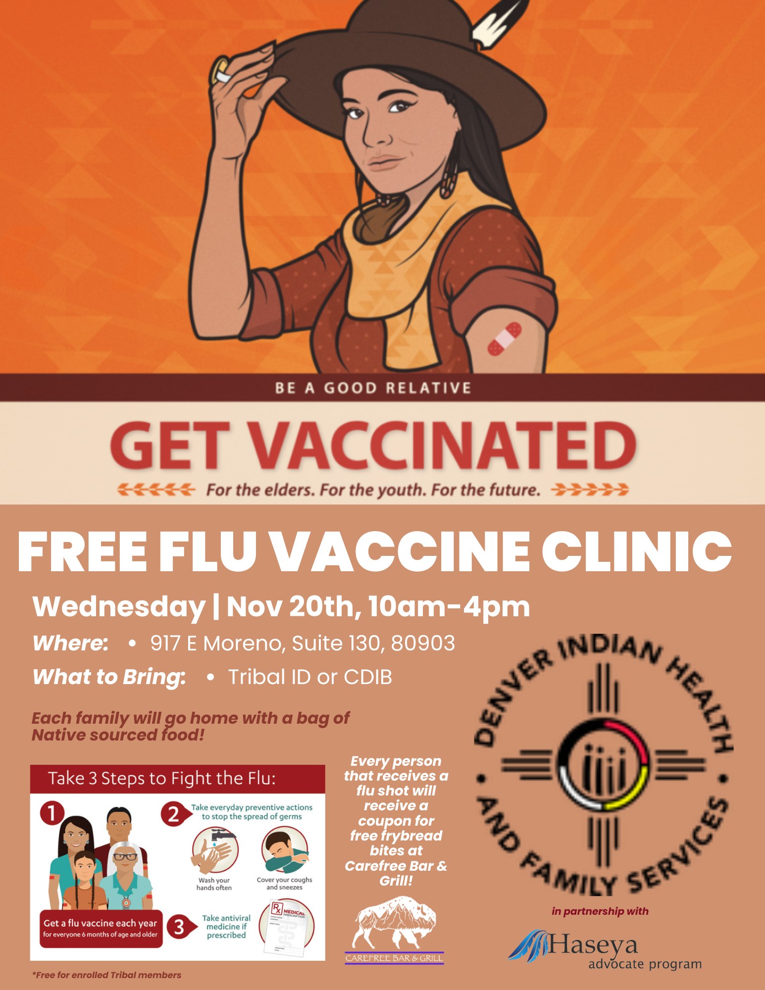 Free Flu and Vaccine Clinic November 20 10:00 AM - 4:00 PM at Denver Indian Health and Family Services