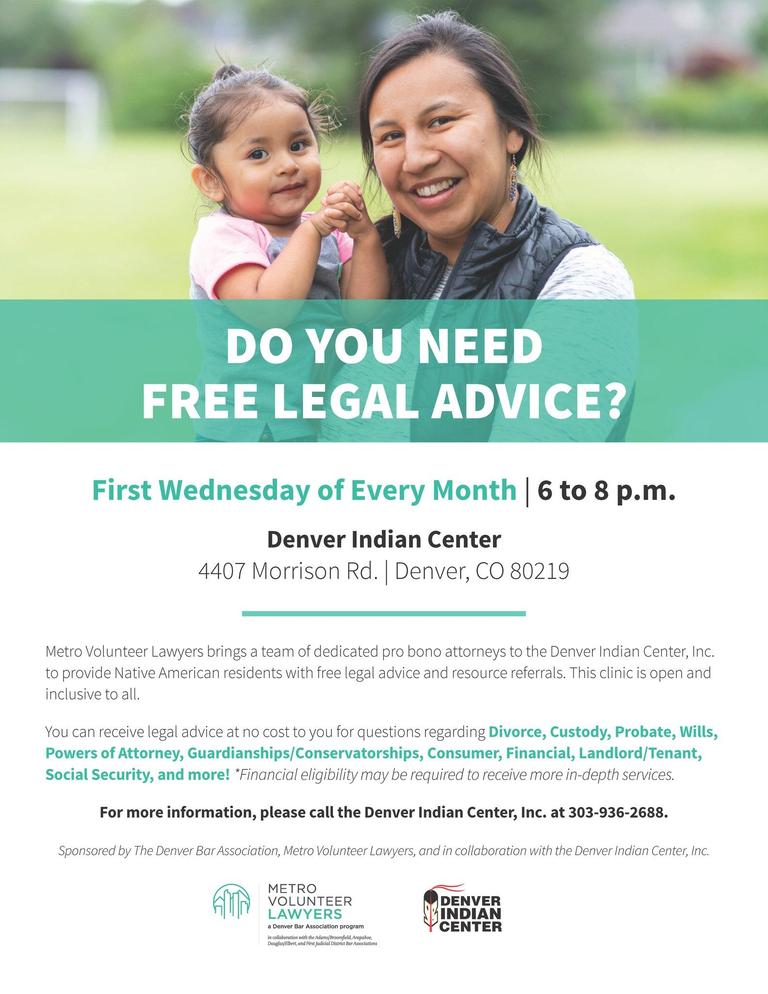 Free Legal Advice- First Wednesday of the month at Denver Indian Center