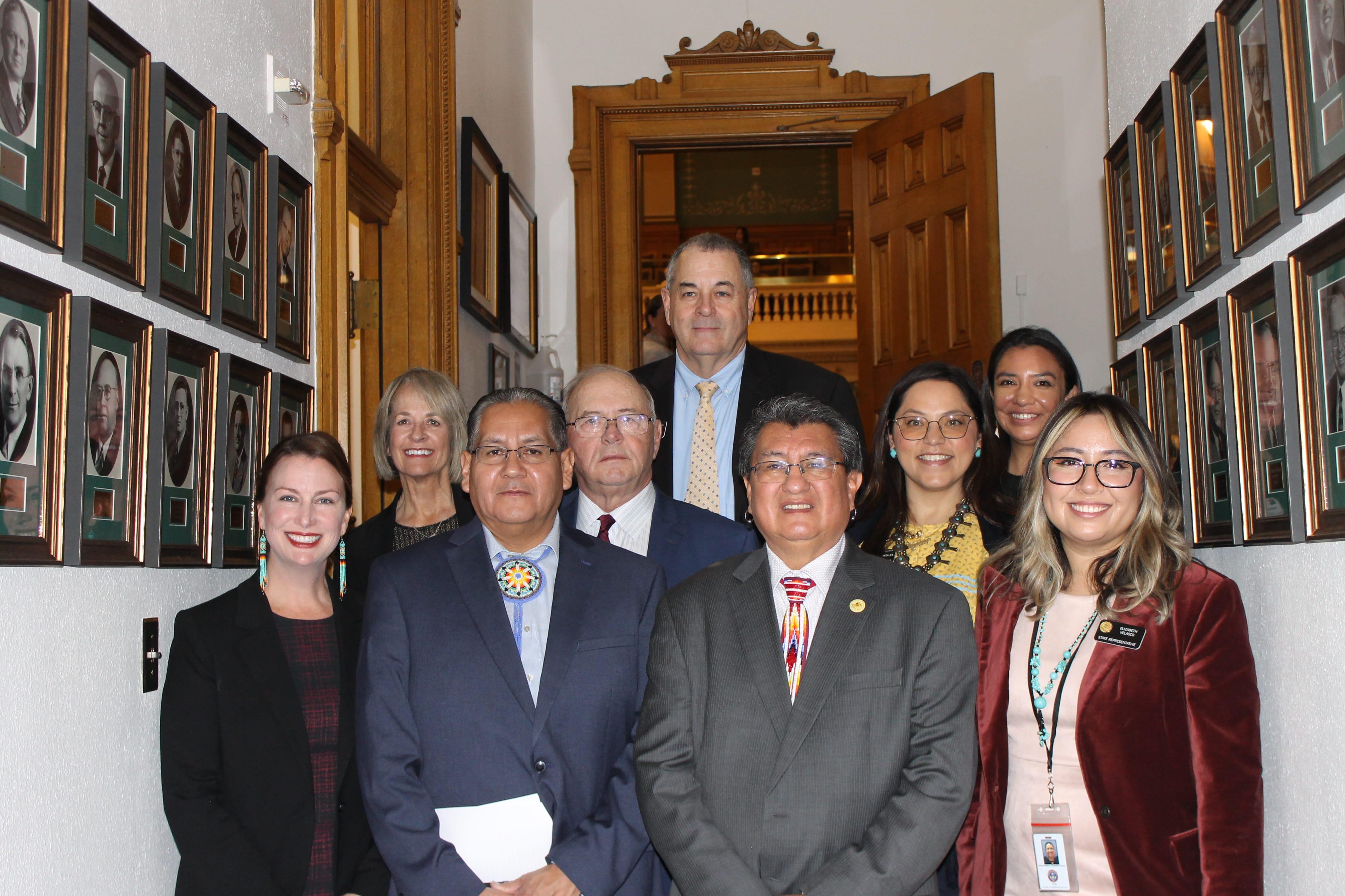 The Chairmen of the Southern Ute Indian Tribe and Ute Mountain Ute Tribe are pictured with representatives of the Colorado General Assembly before the Chairmen addressed the joint session.
