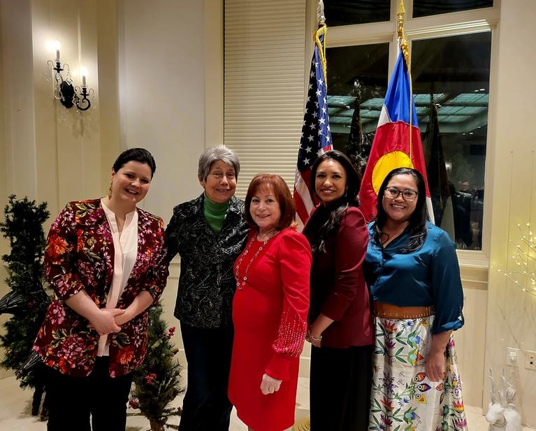 Lt Governor Primavera poses with CCIA Commissioners and CCIA Executive Director Kathryn Redhorse at an end-of-year event.